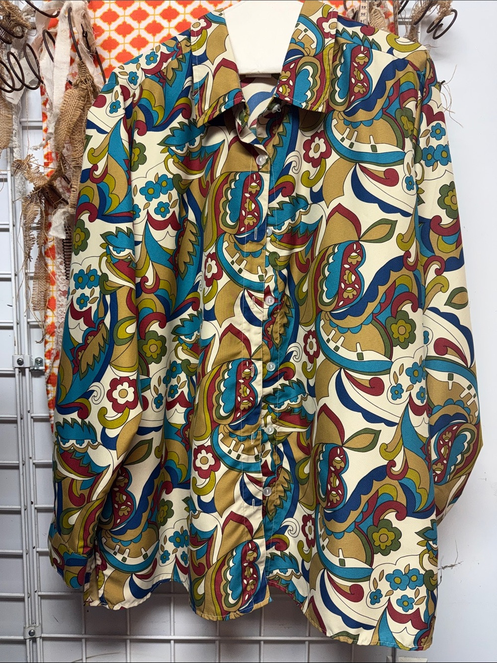 Vintage-Inspired Paisley Button-Front Blouse in Multi Color
